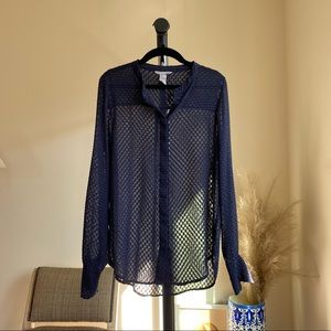 ✨H&M✨ Sheer Long Sleeve Blouse in Navy Blue Size 4